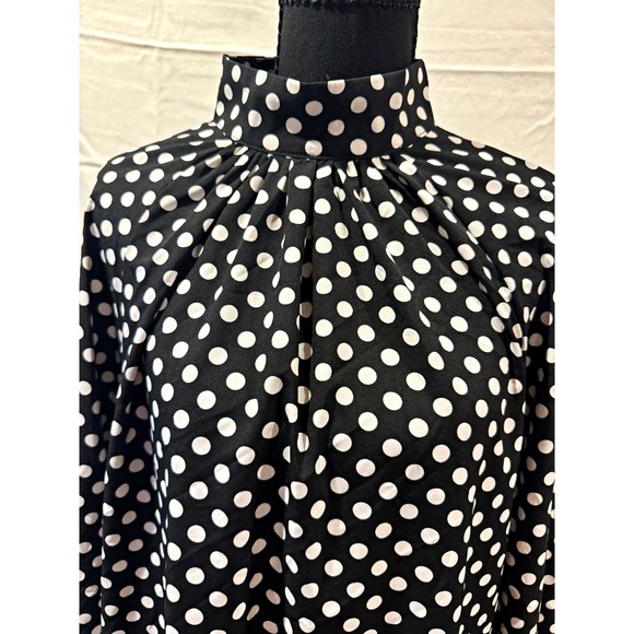 Unbranded Dresses & Skirts - Women's Black White Polka Dot Mock Neck Long Sleeve Shift Knee Dress L/XL